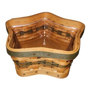 Handwoven Star-Shaped Decorative Basket - Natural Brown & Green